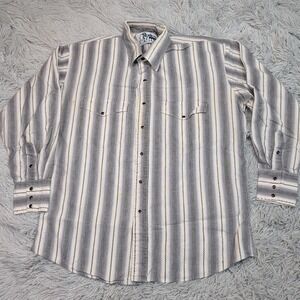 Vintage Roper‎ Shirt Mens L Gray Western Snap Up Rodeo Blue Rancher Pockets